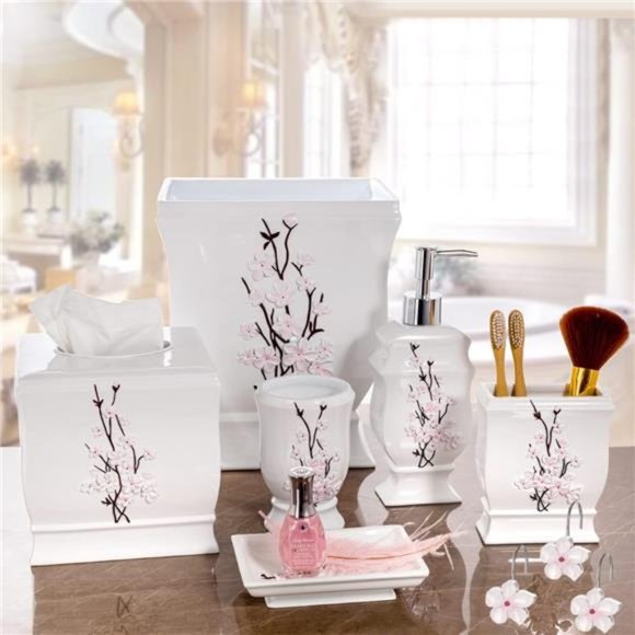 White Shower Curtain Hooks Set of 12 White & Pink Flower Shower Curtain Hooks - Picture 5 of 7